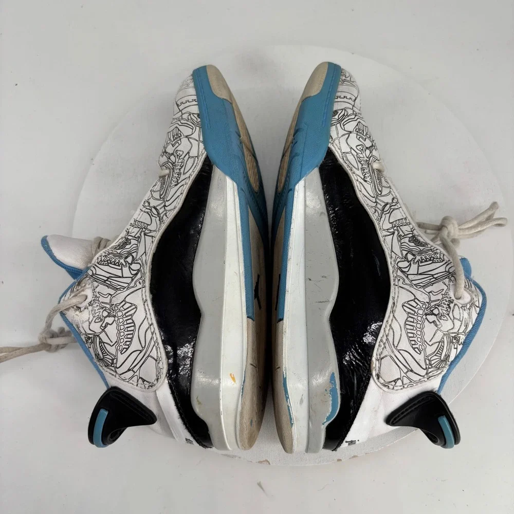 Jordan Dub Zero Kids Sneakers 1Y White Blue Black Laser Etched University Blue